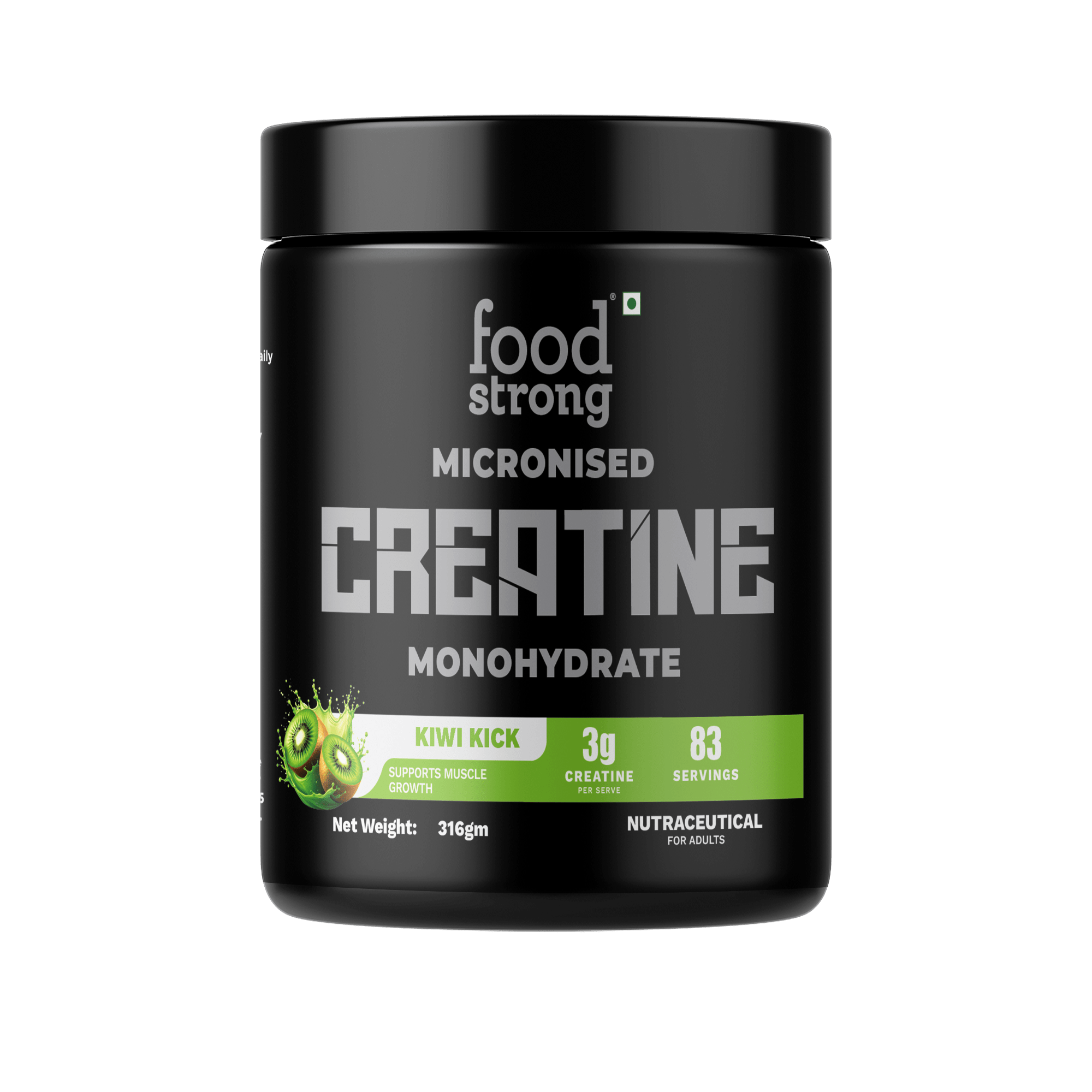 Foodstrong Micronised Creatine Monohydrate 316gm | Kiwi Kick Flavor