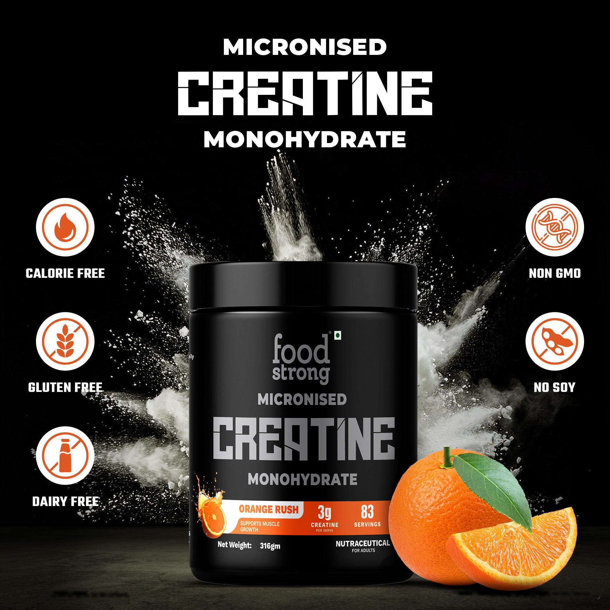 Micronized Creatine Monohydrate 316gm | Orange Rush
