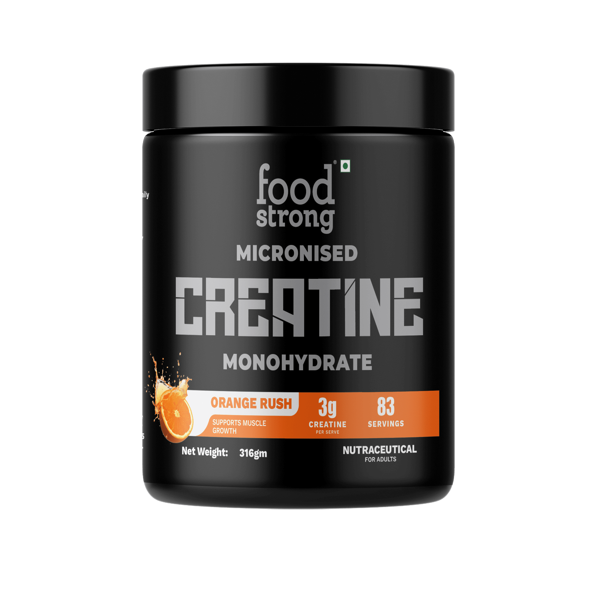 Foodstrong Micronized Creatine Monohydrate 316gm | Orange Rush
