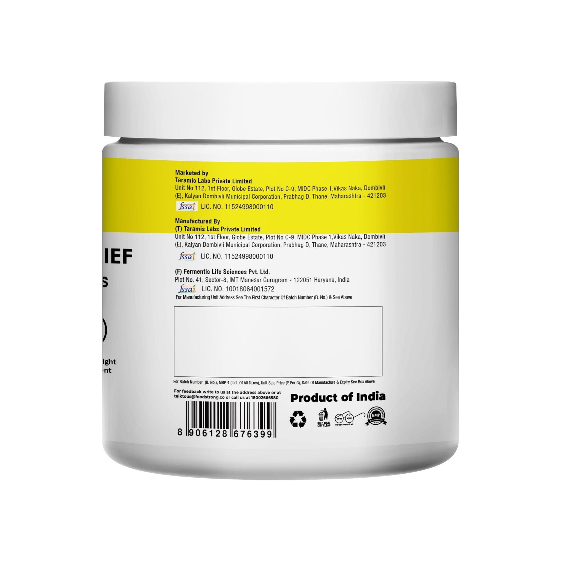 Back view of a supplement container with text and labels on a white background