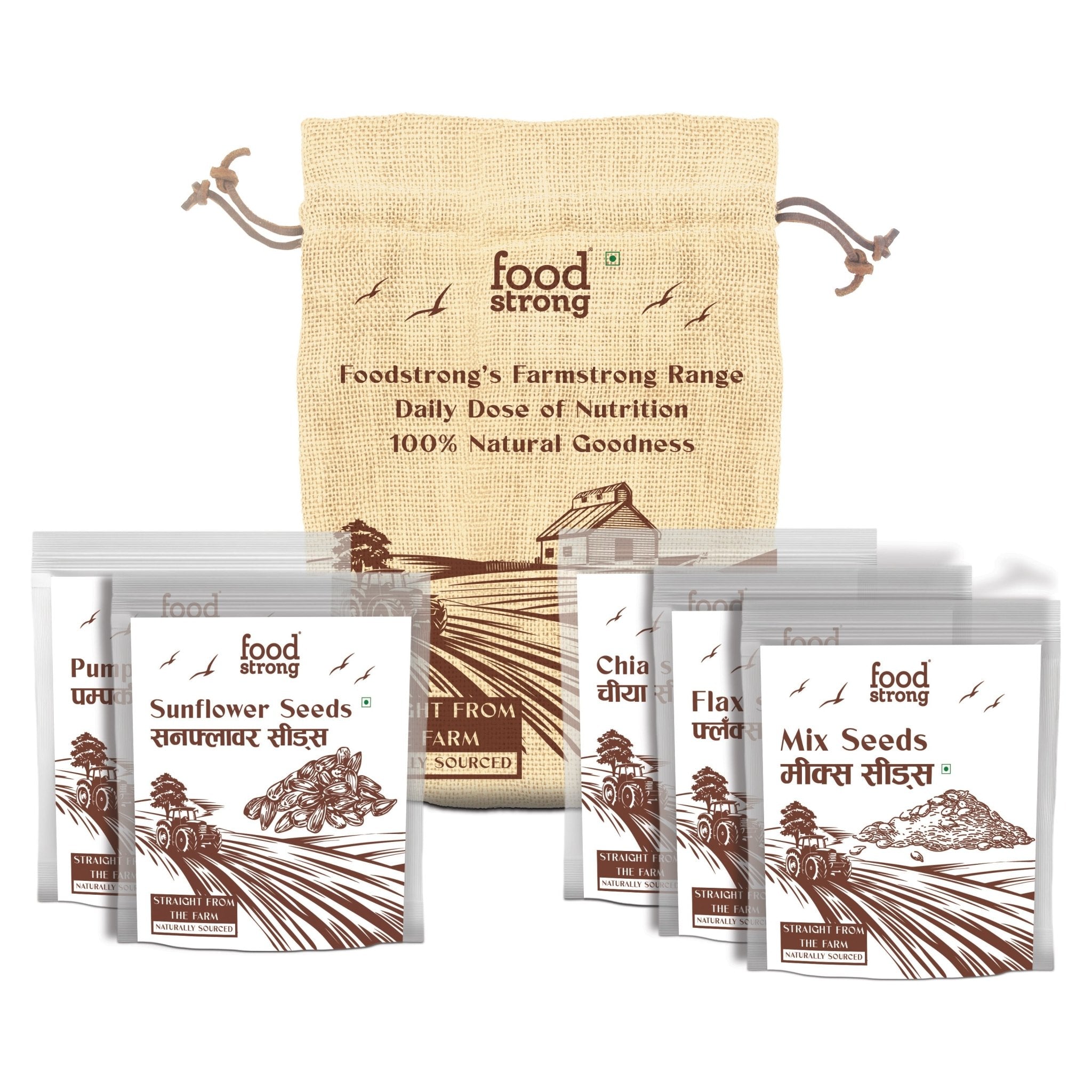 Farmstrong Seeds Combo with Jute Bag | Chia, Flax, Pumpkin, Sunflower & Mix Seeds | 500g