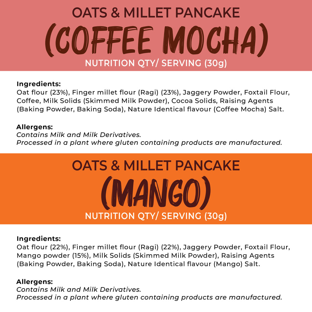 
                  
                    Oats & Millet Pancake Mix (Mango & Coffee Mocha) (2 x 250g)
                  
                
