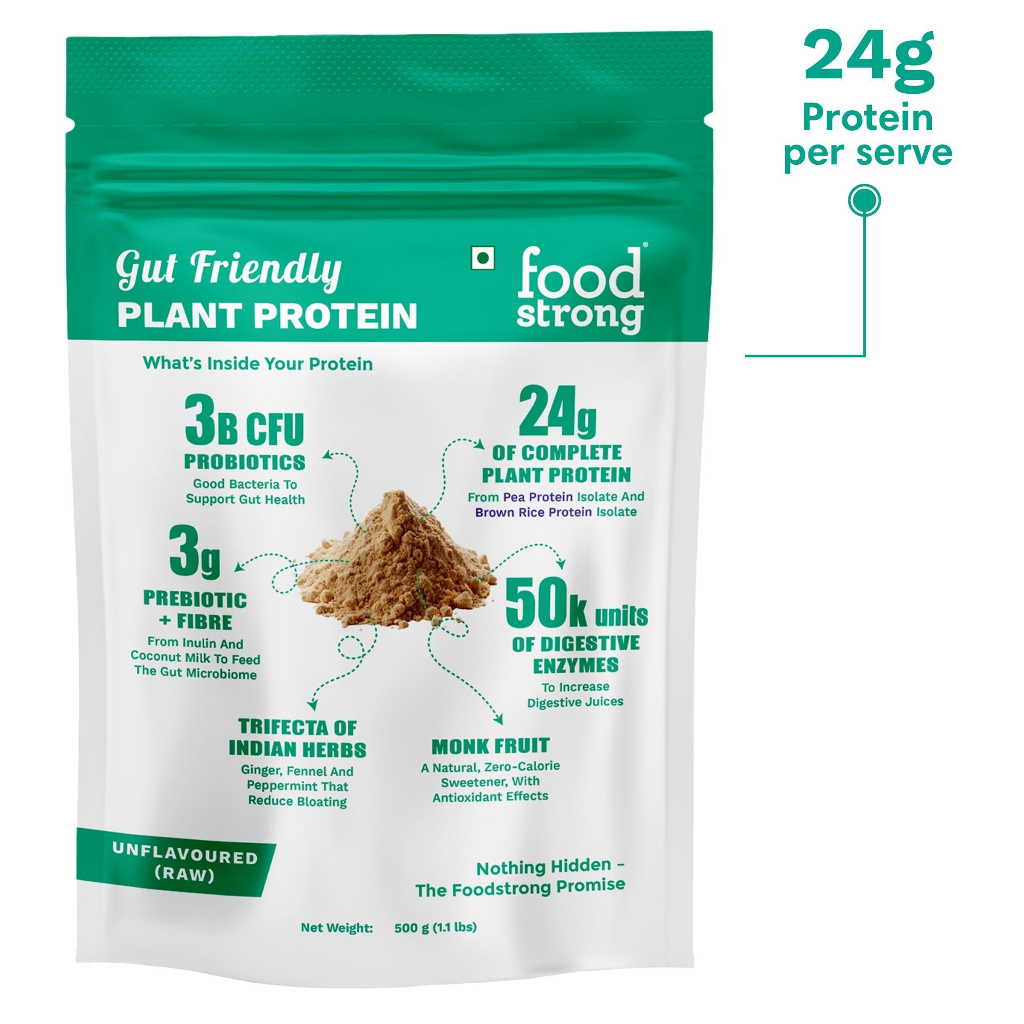 Gut Friendly Plant Protein | Unflavoured (Raw) 500G