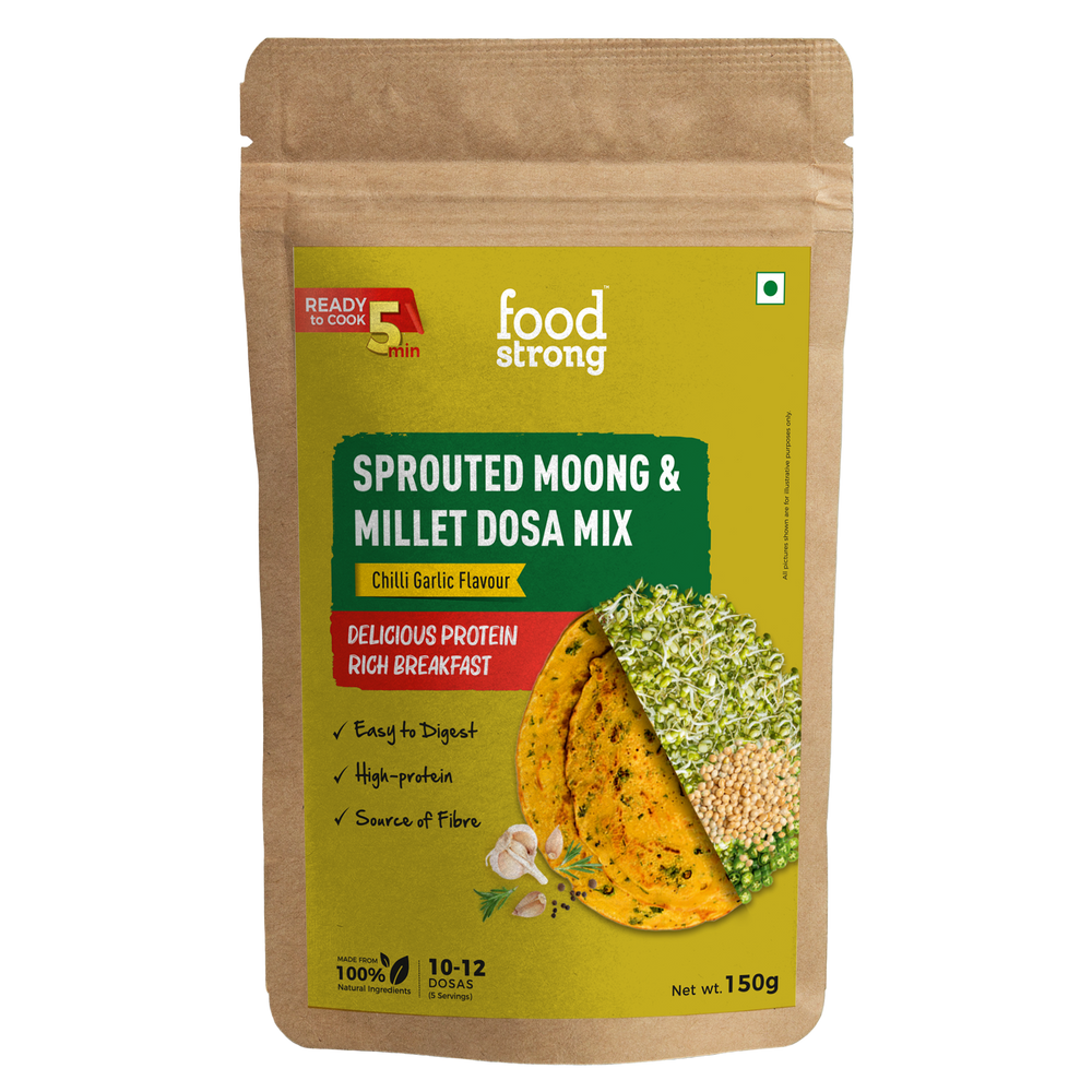 Foodstrong Sprouted Moong Instant Chilla / Dosa Mix | Chilli Garlic | 150 g