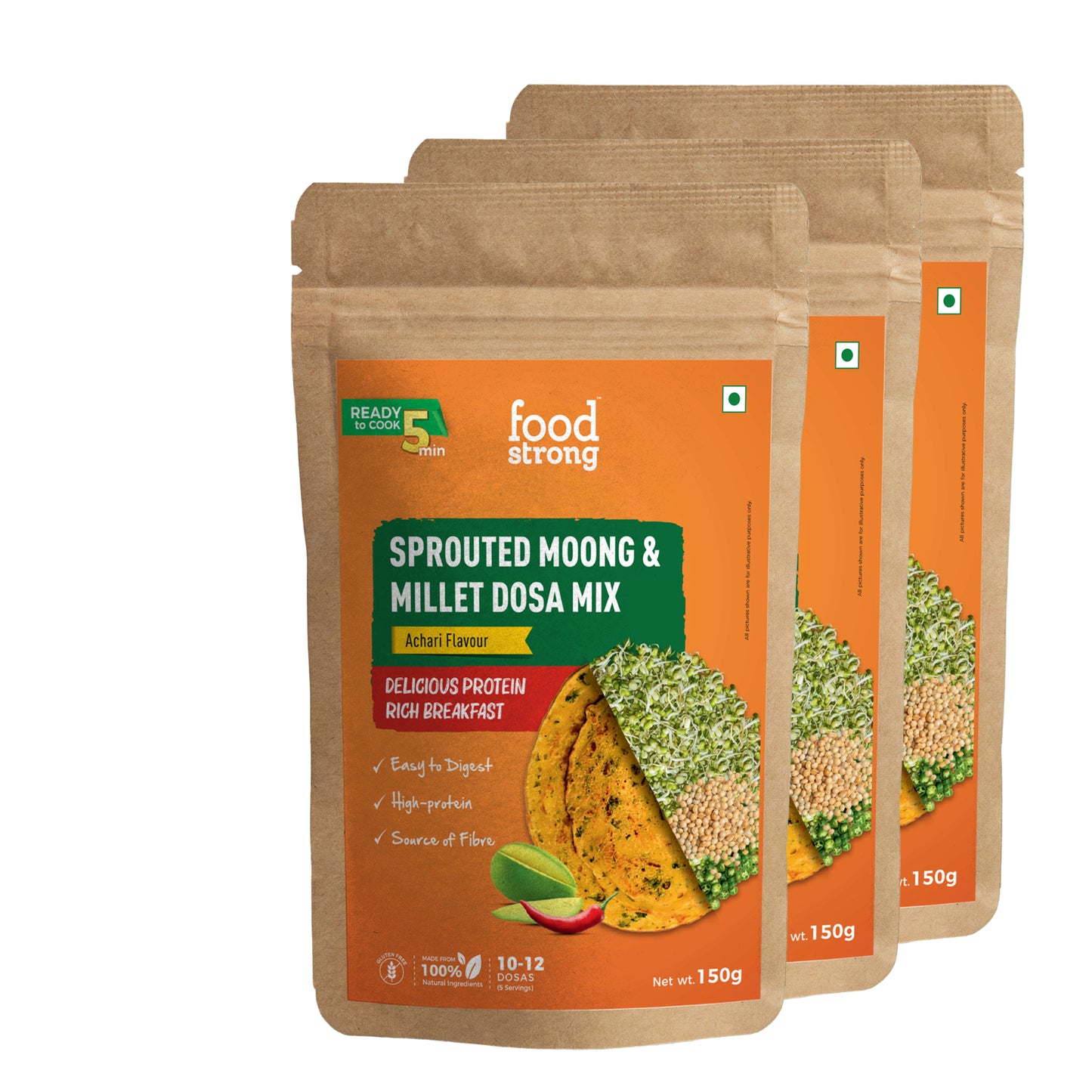 
                  
                    Sprouted Moong Instant Chilla/Dosa Mix (Achari) | Pack of 3 X 150 g
                  
                